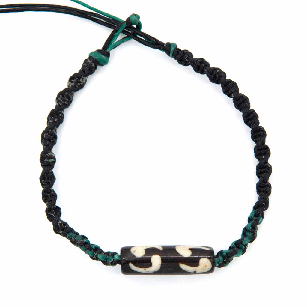 Knotted Cotton and Bone Bead Bracelet - Yin Yang Green-Bracelets & Wristbands-Siesta Crafts