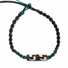 Knotted Cotton and Bone Bead Bracelet - Yin Yang Green-Bracelets & Wristbands-Siesta Crafts