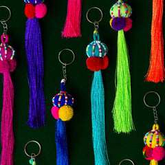 Hill Tribe Colourful Tassel Keyring-Keyrings & Bag Charms-Siesta Crafts