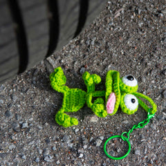 Squashed Frog Crochet Keyring-Keyrings & Bag Charms-Siesta Crafts
