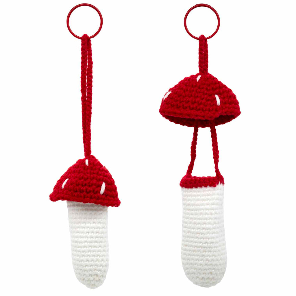 Mushroom Lipbalm Holder Crochet Keyring-Keyrings & Bag Charms-Siesta Crafts