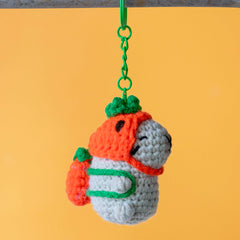 Capybara Crochet Keyring - Orange-Keyrings & Bag Charms-Siesta Crafts