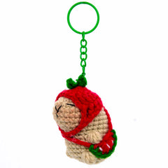 Capybara Crochet Keyring - Strawberry-Keyrings & Bag Charms-Siesta Crafts