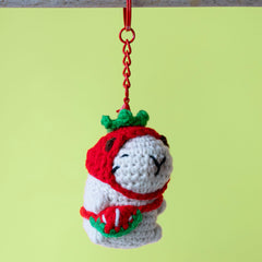 Capybara Crochet Keyring - Strawberry-Keyrings & Bag Charms-Siesta Crafts