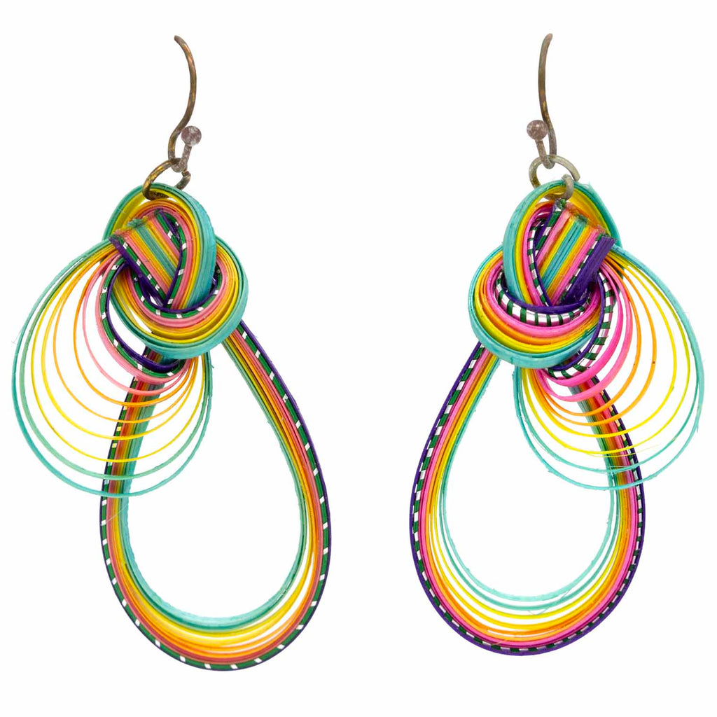 Twisted Bamboo Rainbow Earrings - Teardrop-Earrings-Siesta Crafts