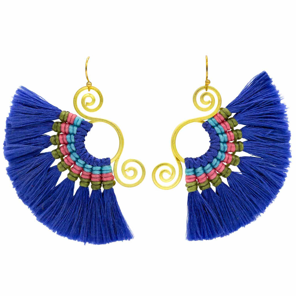 Macrame Tassel Earrings - Blue-Earrings-Siesta Crafts