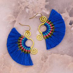 Macrame Tassel Earrings - Blue-Earrings-Siesta Crafts