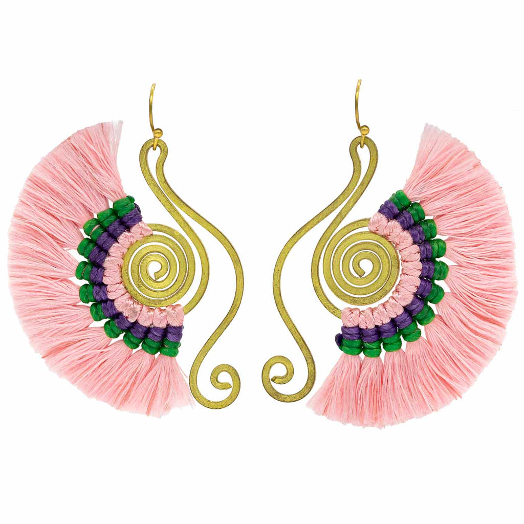 Macrame Tassel Earrings - Pink-Earrings-Siesta Crafts