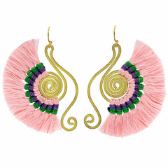 Macrame Tassel Earrings - Pink-Earrings-Siesta Crafts