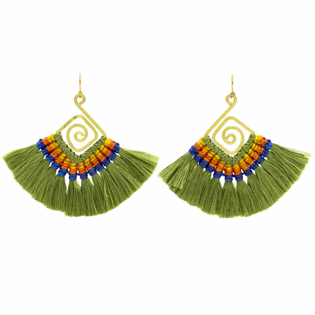 Macrame Tassel Earrings - Green-Earrings-Siesta Crafts