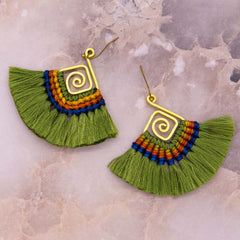 Macrame Tassel Earrings - Green-Earrings-Siesta Crafts