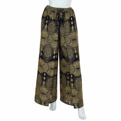 Faux Wrap Wide Leg Trousers - Black Marquise Mandala-Trousers-Siesta Crafts