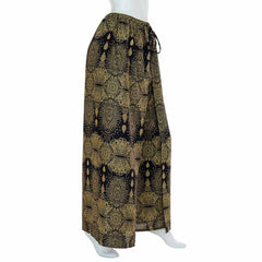 Faux Wrap Wide Leg Trousers - Black Marquise Mandala-Trousers-Siesta Crafts