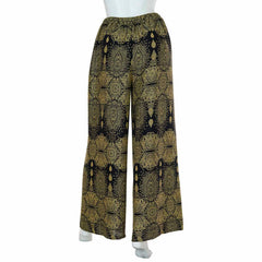 Faux Wrap Wide Leg Trousers - Black Marquise Mandala-Trousers-Siesta Crafts