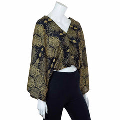 Relaxed Fit V-Neck Top - Black Marquise Mandala-Tops-Siesta Crafts