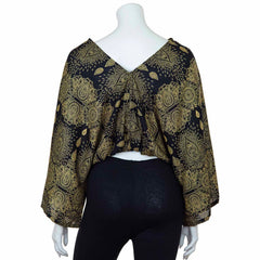 Relaxed Fit V-Neck Top - Black Marquise Mandala-Tops-Siesta Crafts