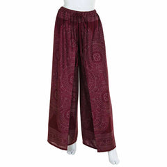 Faux Wrap Wide Leg Trousers - Maroon Orb Mandala-Trousers-Siesta Crafts