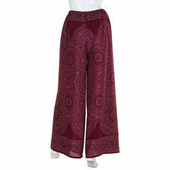 Faux Wrap Wide Leg Trousers - Maroon Orb Mandala-Trousers-Siesta Crafts
