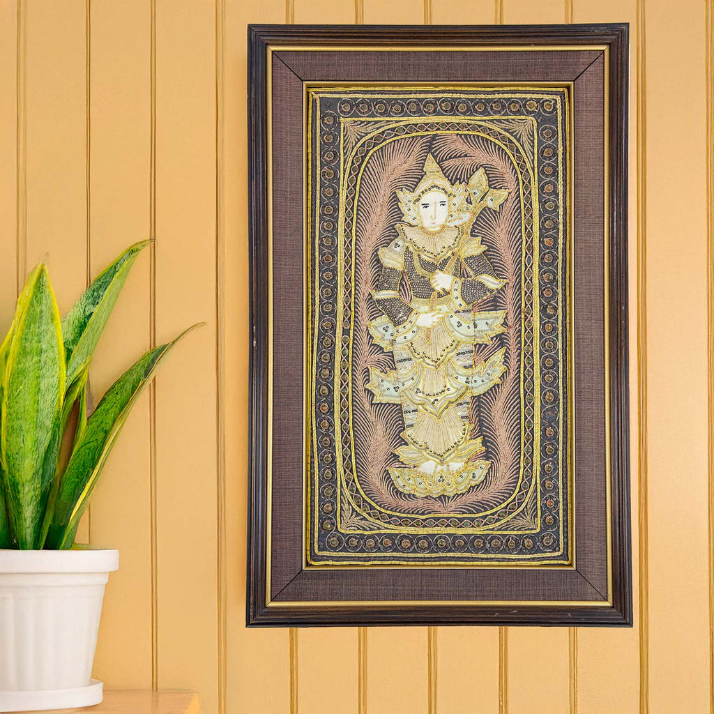 Framed Vintage Kalaga Tapestry No.17 - Thagyamin Nat-Home Décor-Siesta Crafts