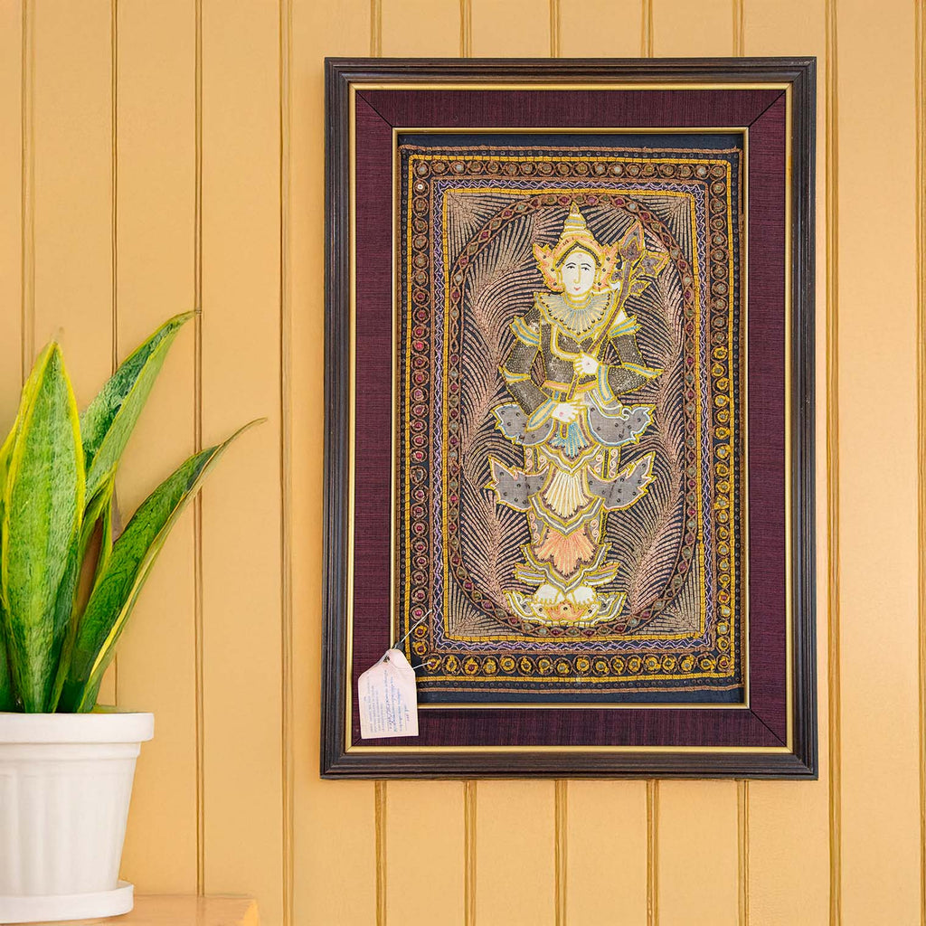 Framed Vintage Kalaga Tapestry No.18 - Thagyamin Nat-Home Décor-Siesta Crafts