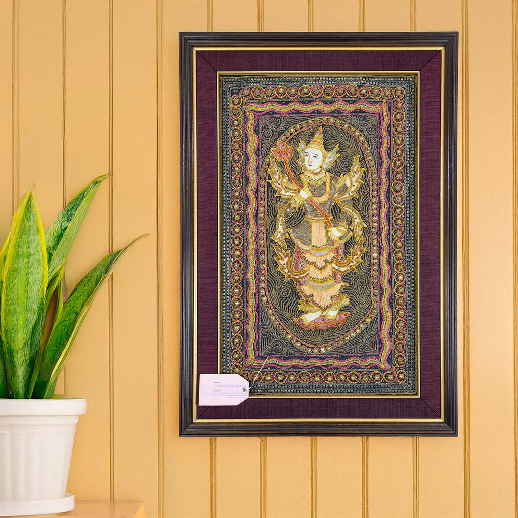 Framed Vintage Kalaga Tapestry No.19 - Thagyamin Nat-Home Décor-Siesta Crafts