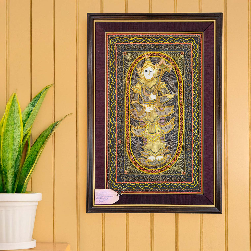Framed Vintage Kalaga Tapestry No.20 - Thagyamin Nat-Home Décor-Siesta Crafts