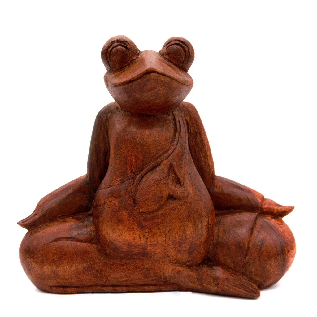 Meditating Frog Woodcarving-Ornaments & Figurines-Siesta Crafts