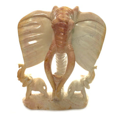 Soapstone Elephant Trunk Sculpture with Babies-Home Décor-Siesta Crafts