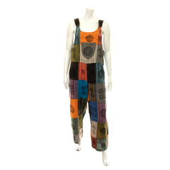 Patch Stonewash Block Print Dungarees-Dungarees & Jumpsuits-Siesta Crafts