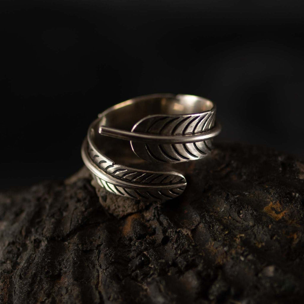 Nepalese Silver Feather Ring-Rings-Siesta Crafts