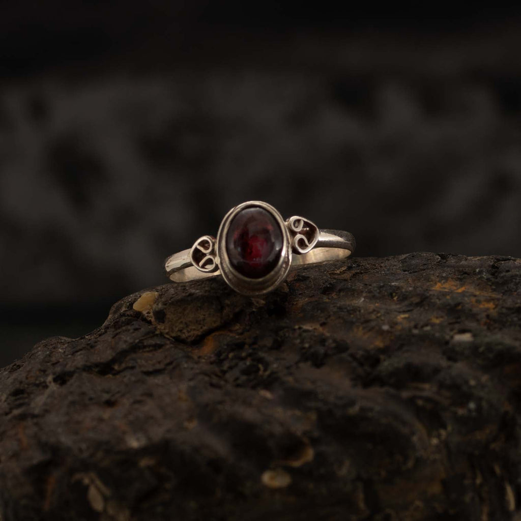 Garnet Stone Nepalese Silver Ring-Rings-Siesta Crafts
