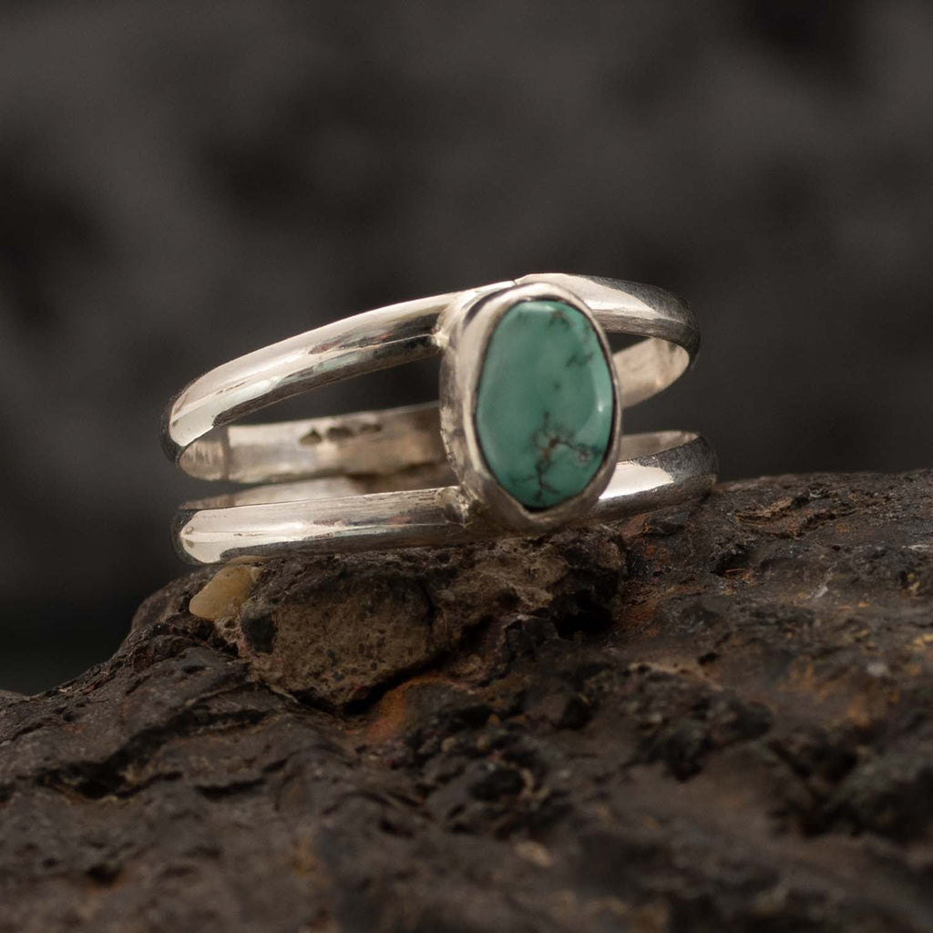 Turquoise Stone Nepalese Silver Ring-Rings-Siesta Crafts