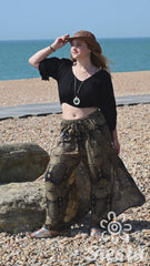 Faux Wrap Wide Leg Trousers - Black Marquise Mandala